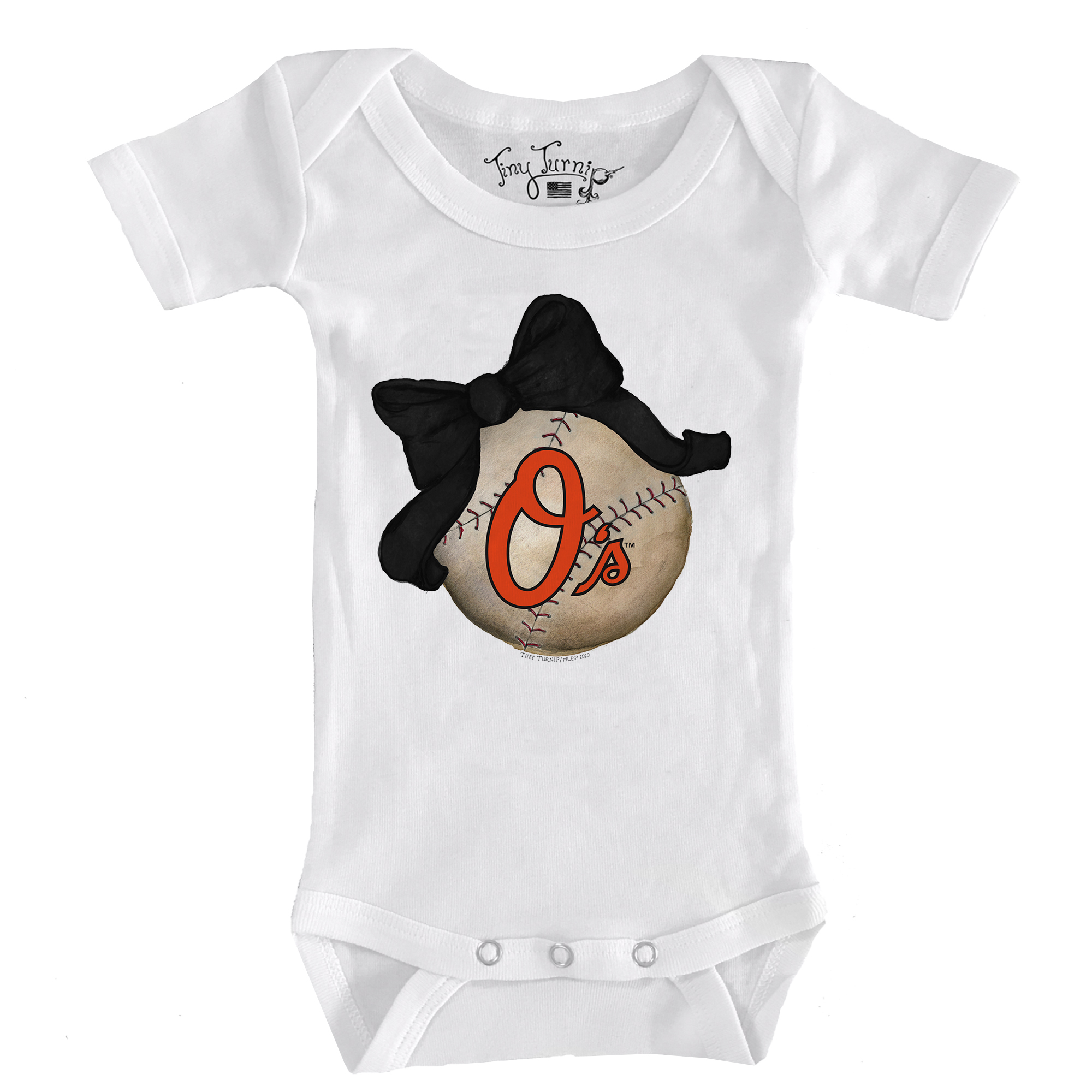 Infant Tiny Turnip White Baltimore Orioles Baseball Bow Bodysuit