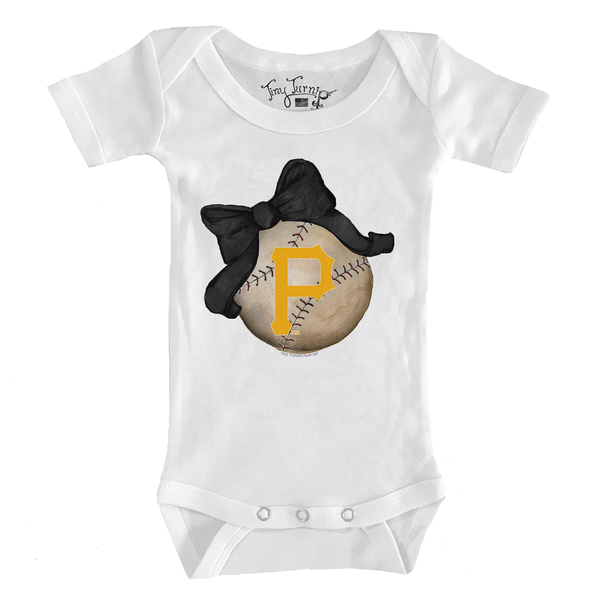 Infant Tiny Turnip White Pittsburgh Pirates Baseball Bow Bodysuit