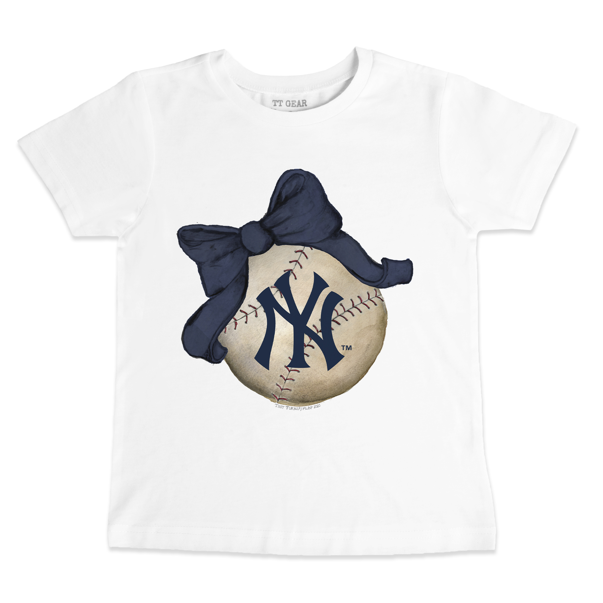 Youth Tiny Turnip White New York Yankees Baseball Bow T-Shirt