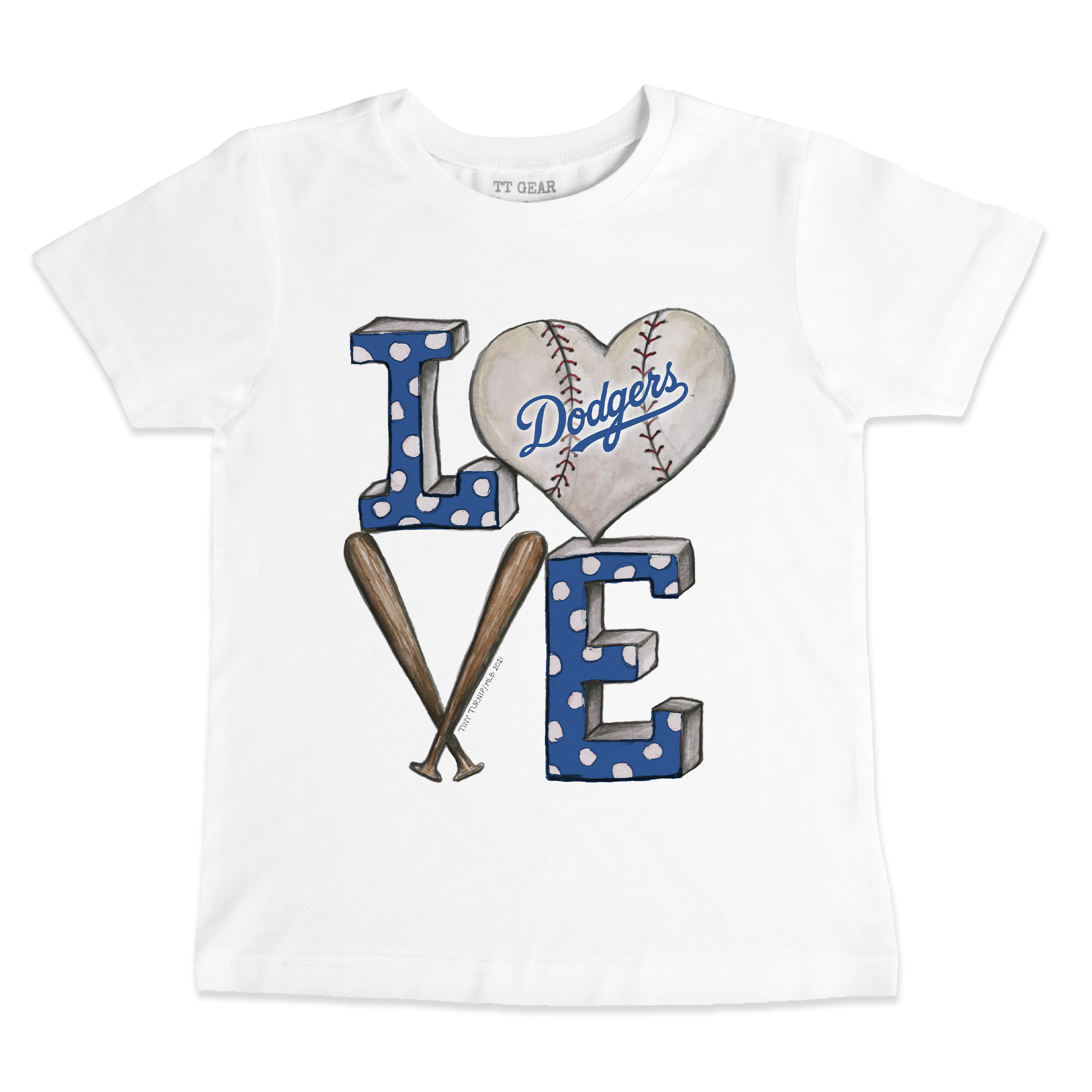 Infant Tiny Turnip White Los Angeles Dodgers Baseball Love T-Shirt