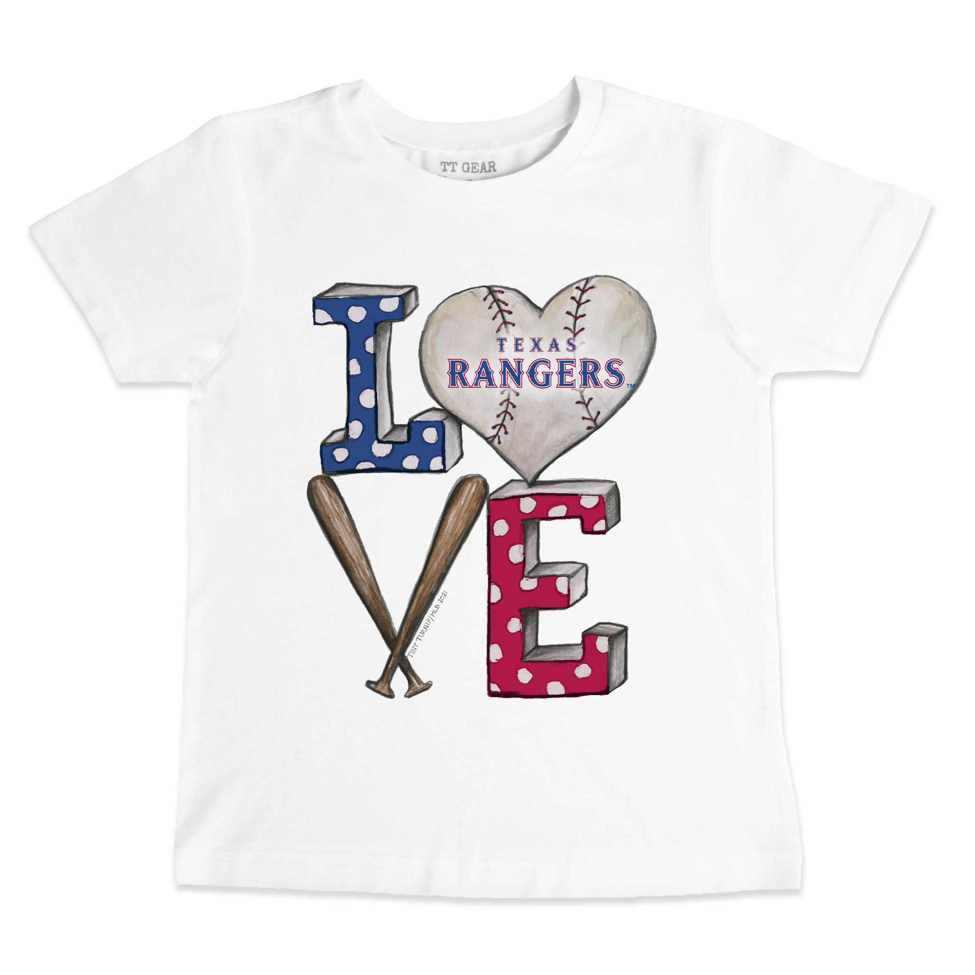 Toddler Tiny Turnip White Texas Rangers Baseball Love T-Shirt