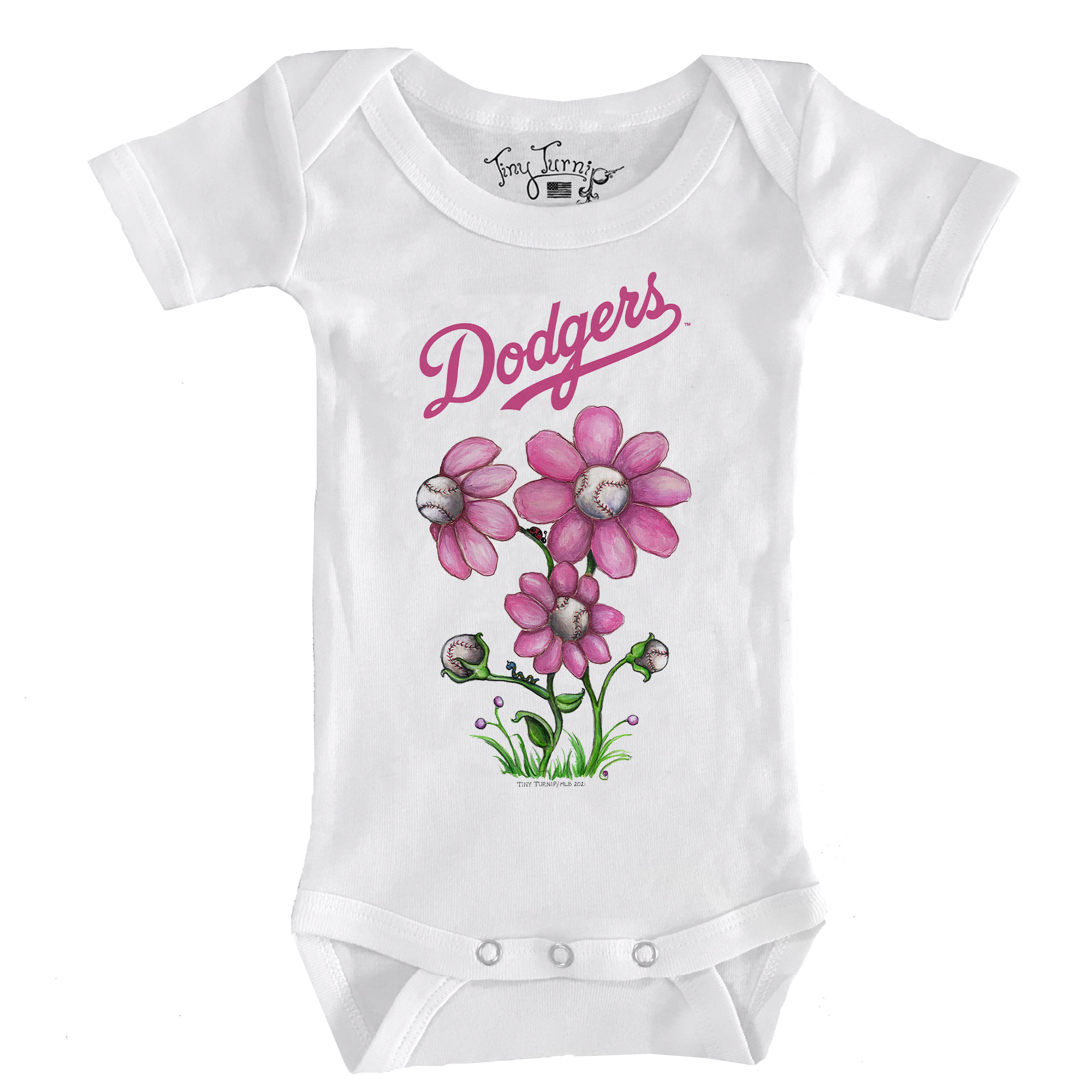 Infant Tiny Turnip White Los Angeles Dodgers Blooming Baseballs Bodysuit