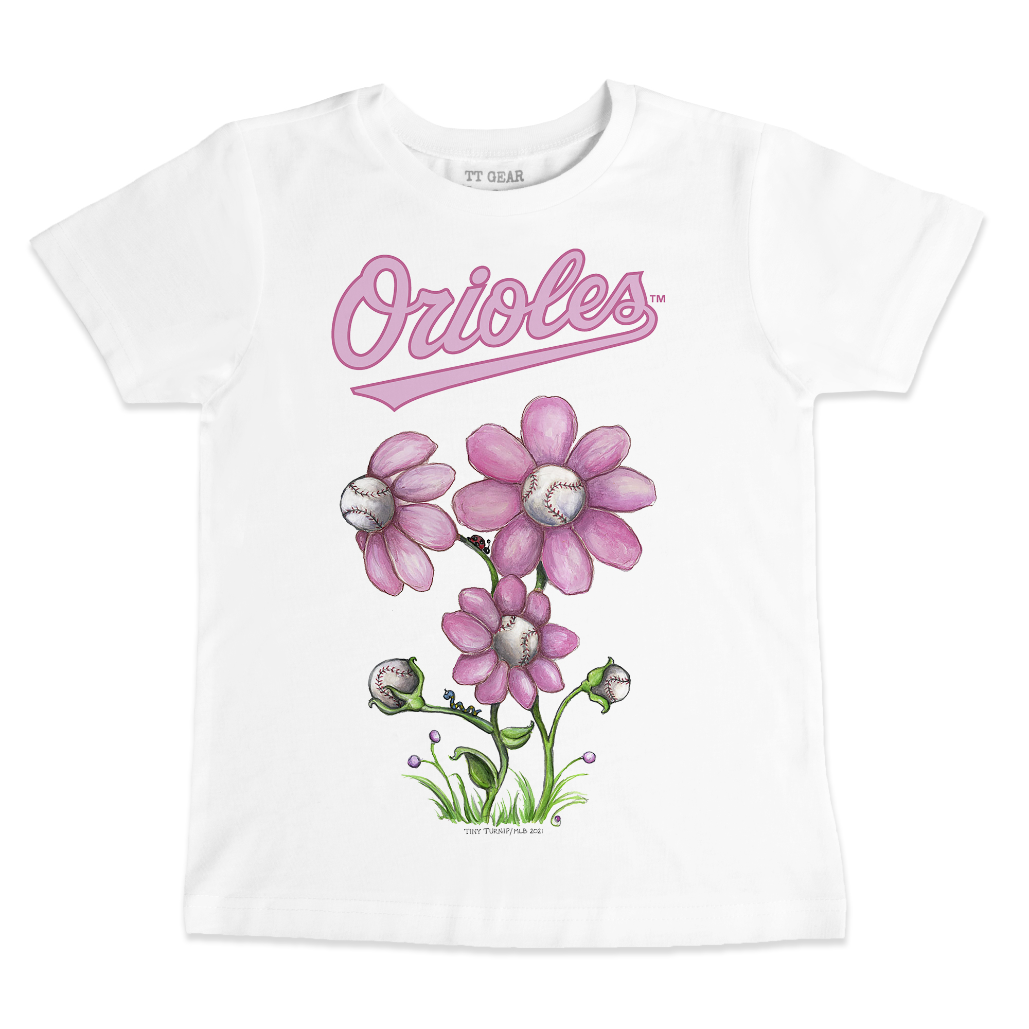 Youth Tiny Turnip White Baltimore Orioles Blooming Baseballs T-Shirt