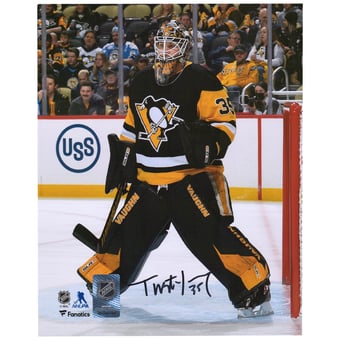 Tristan Jarry Pittsburgh Penguins Autographed 8" x 10" Black Jersey In Net Photograph
