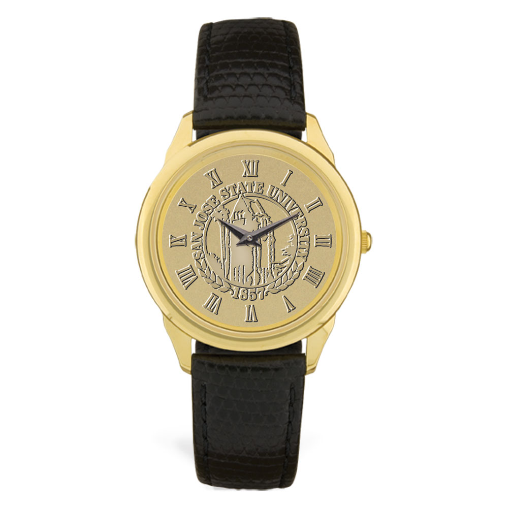Gold San Jose State Spartans Medallion Leather Wristwatch