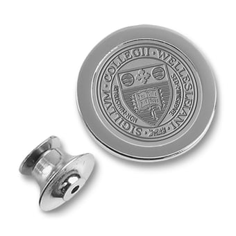 Silver Wellesley Blue Shield Lapel Pin