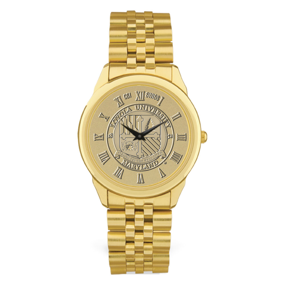 Gold Loyola Greyhounds Team Medallion Rolled Link Bracelet Wristwatch