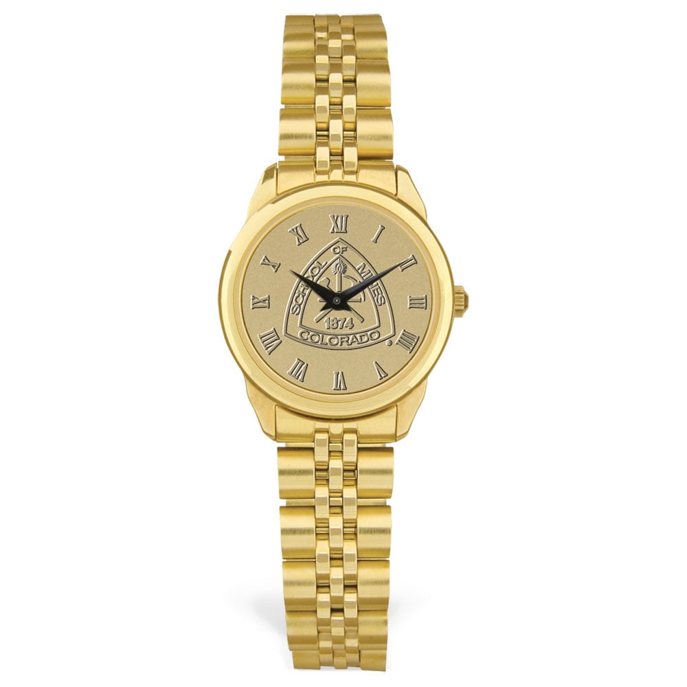 Women's Gold Colorado School of Mines Orediggers Medallion Rolled Link Bracelet Wristwatch