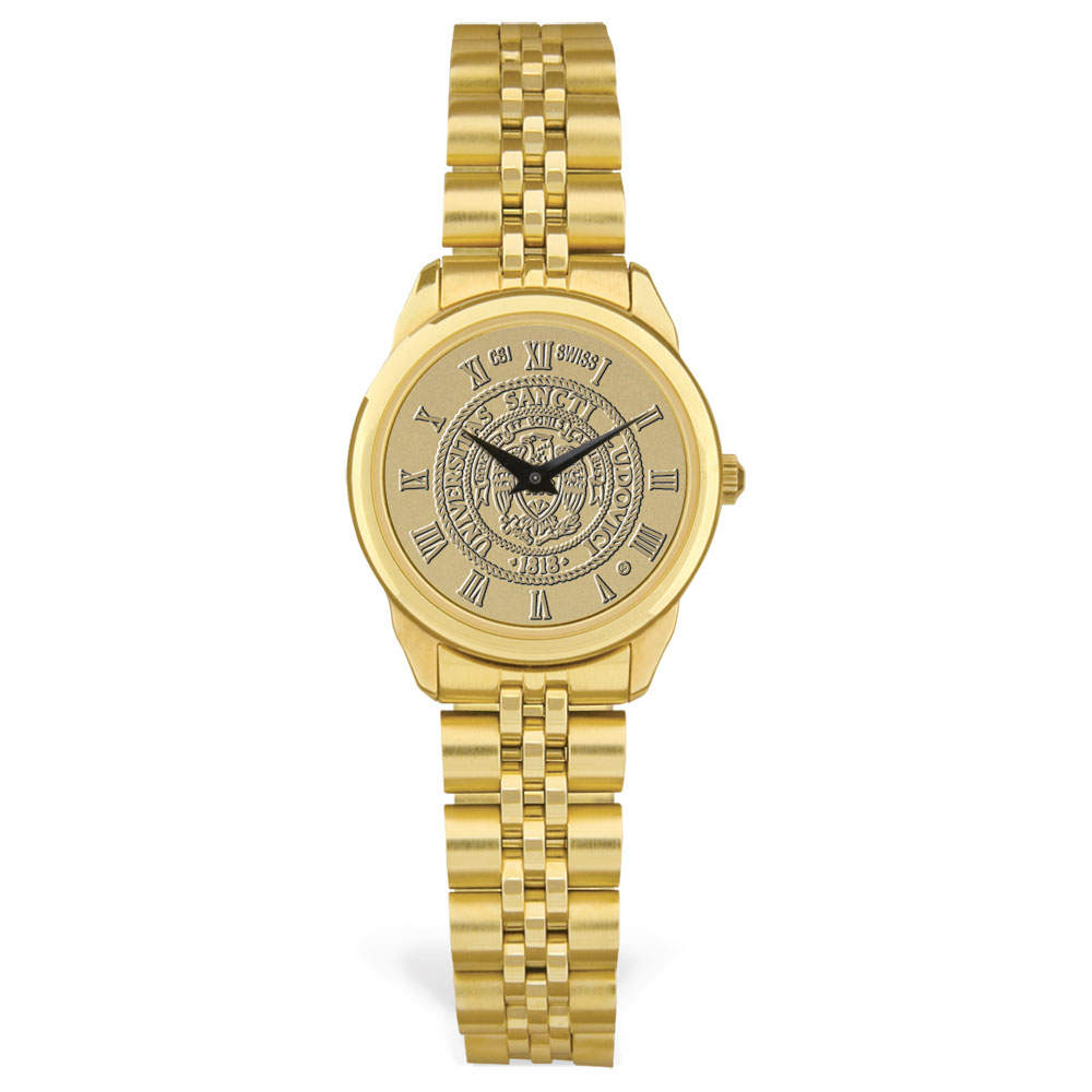 Women's Gold Saint Louis Billikens Medallion Rolled Link Bracelet Wristwatch