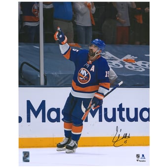 Cal Clutterbuck New York Islanders Autographed 16" x 20" Blue Jersey Celebration Photograph