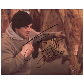 Sylvester Stallone Rocky Autographed 16'' x 20'' Punching Meat Photograph