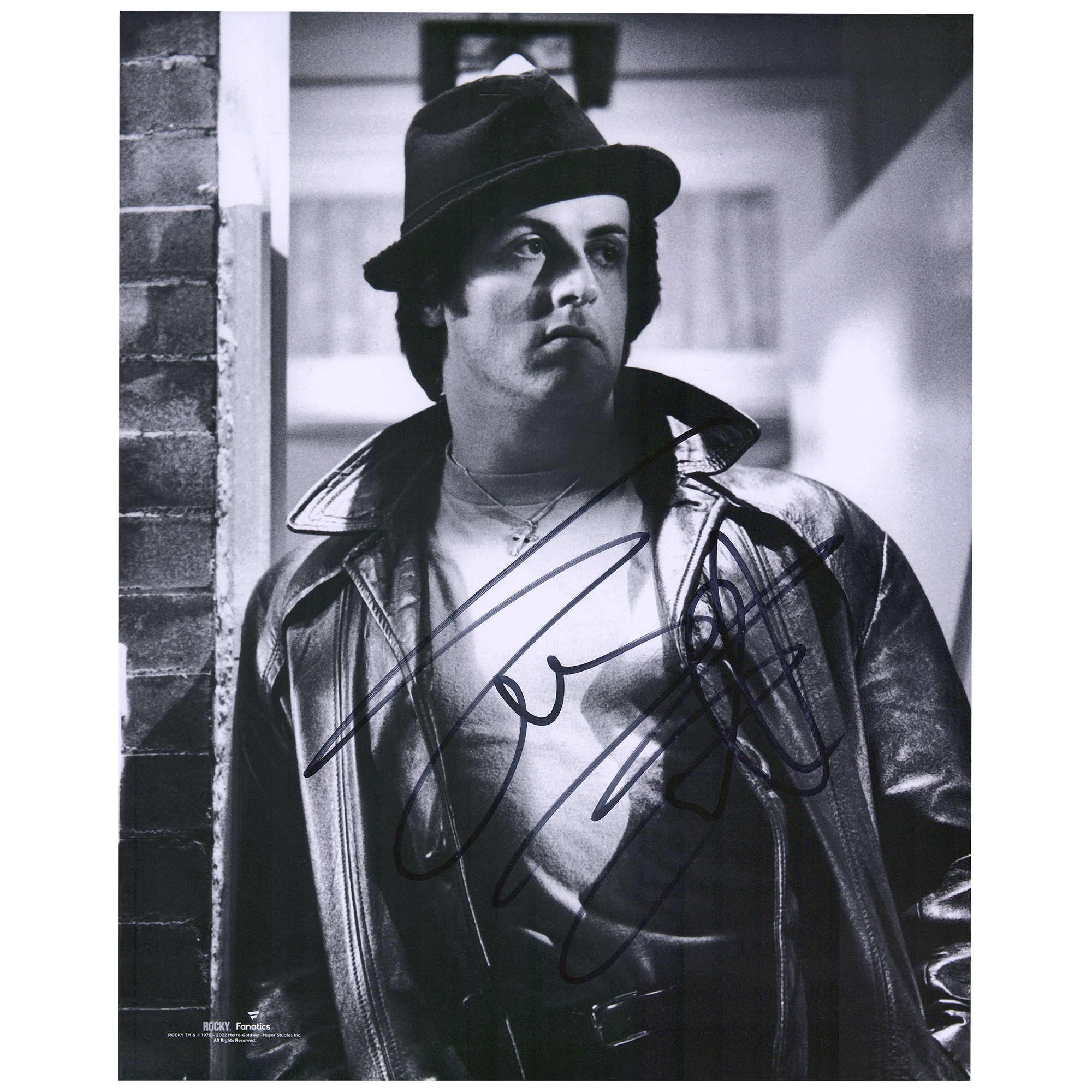 Sylvester Stallone Rocky Autographed 16'' x 20'' Black & White Standing in Doorway Photograph