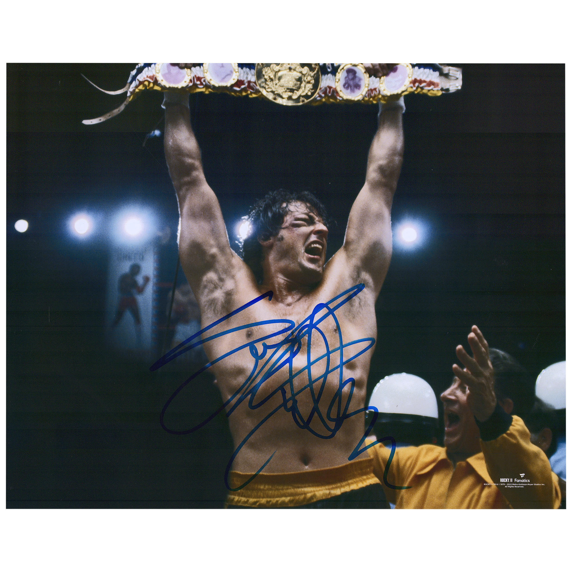 Sylvester Stallone Rocky II Autographed 16'' x 20'' Holding Belt with Two Hands Photograph