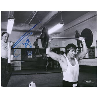 Sylvester Stallone Rocky II Autographed 16'' x 20'' Lifting Barbell Photograph