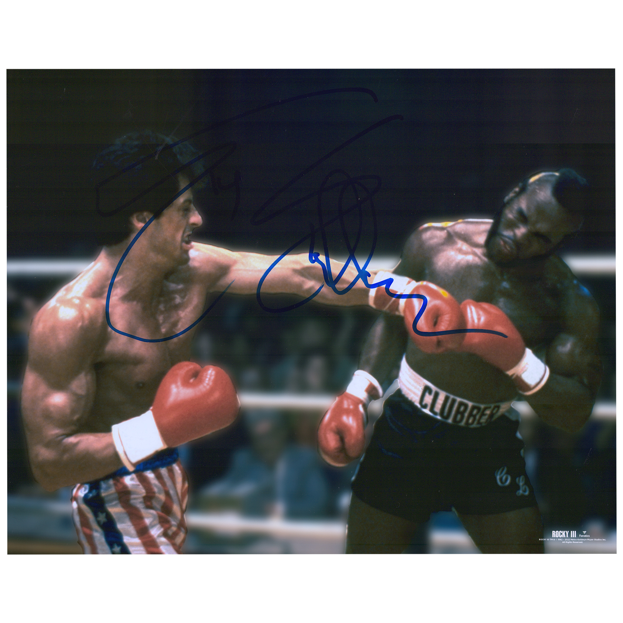 Sylvester Stallone Rocky III Autographed 16'' x 20'' Punching Clubber Lang in the Head Photograph