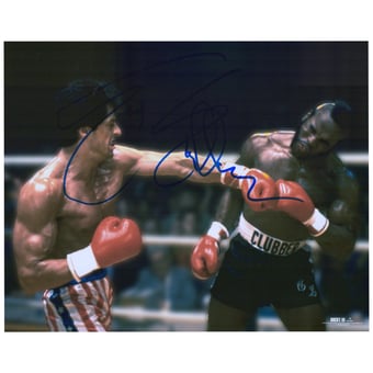 Sylvester Stallone Rocky III Autographed 16'' x 20'' Punching Clubber Lang in the Head Photograph