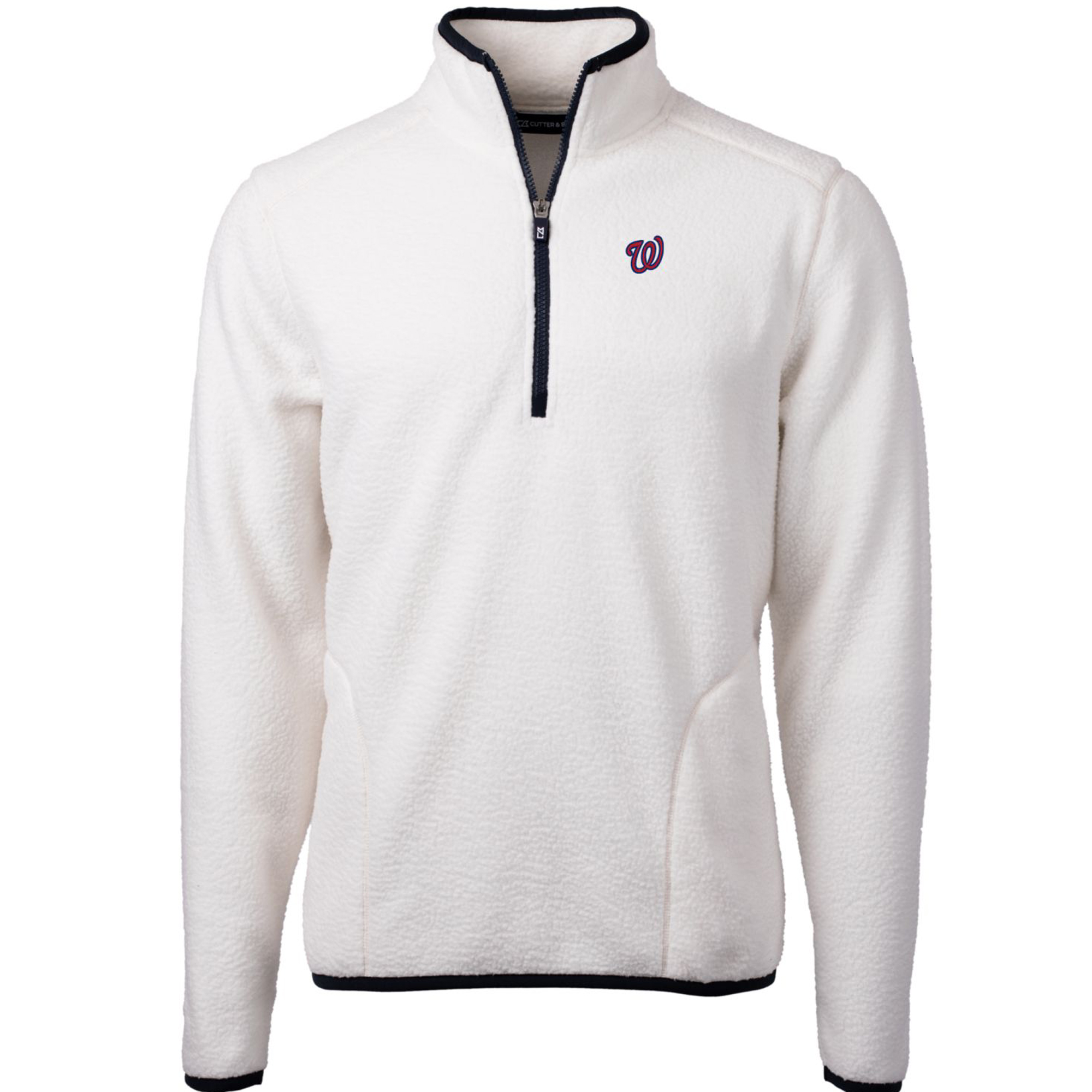 Men’s Cutter & Buck White/Navy Washington Nationals Cascade Eco Sherpa Fleece Quarter-Zip Pullover Jacket Men’s Cutter & Buck White/Navy Washington Nationals Cascade Eco Sherpa Fleece Quarter-Zip Pullover Jacket