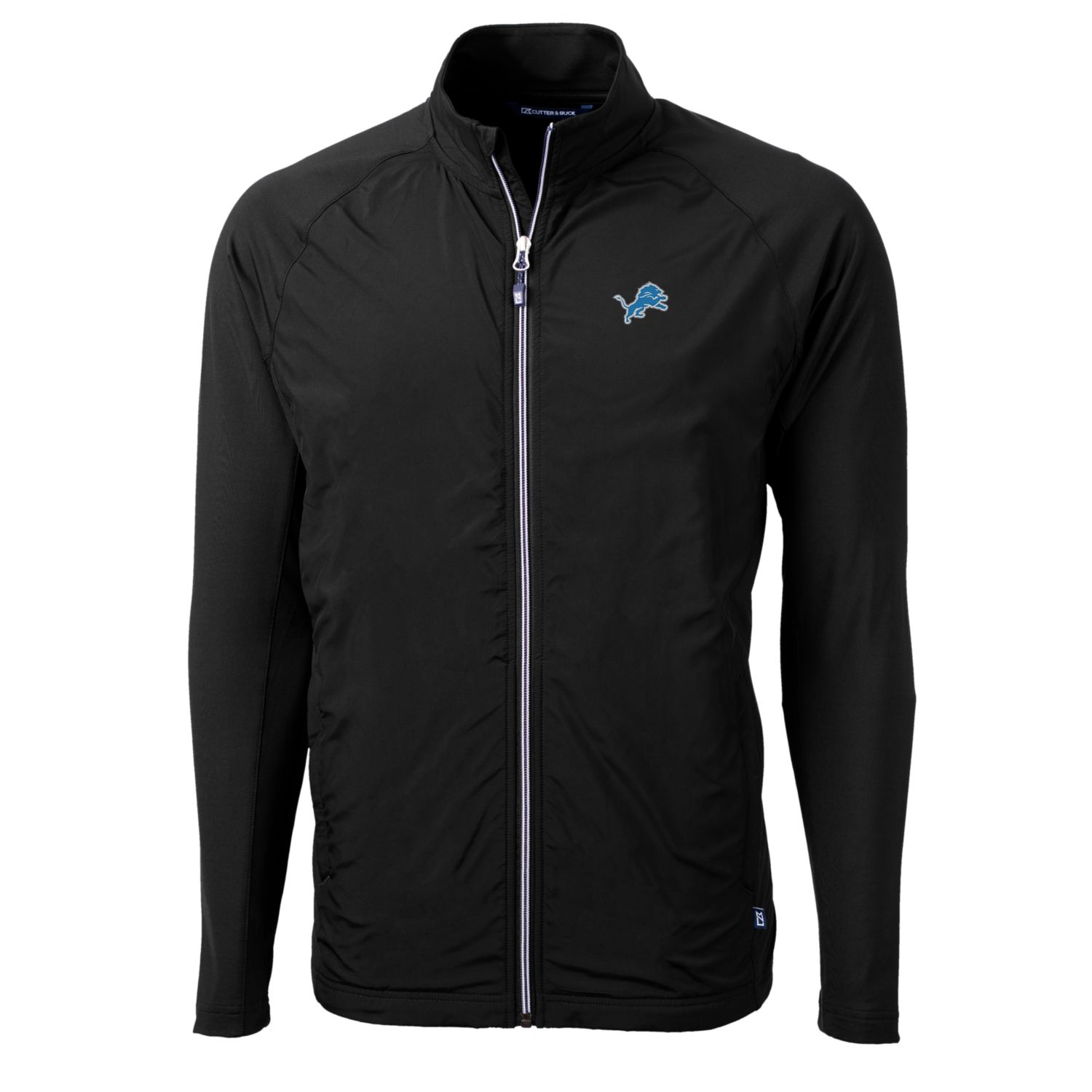Men's Cutter & Buck Black Detroit Lions Big & Tall Adapt Eco Knit Full-Zip Raglan Jacket