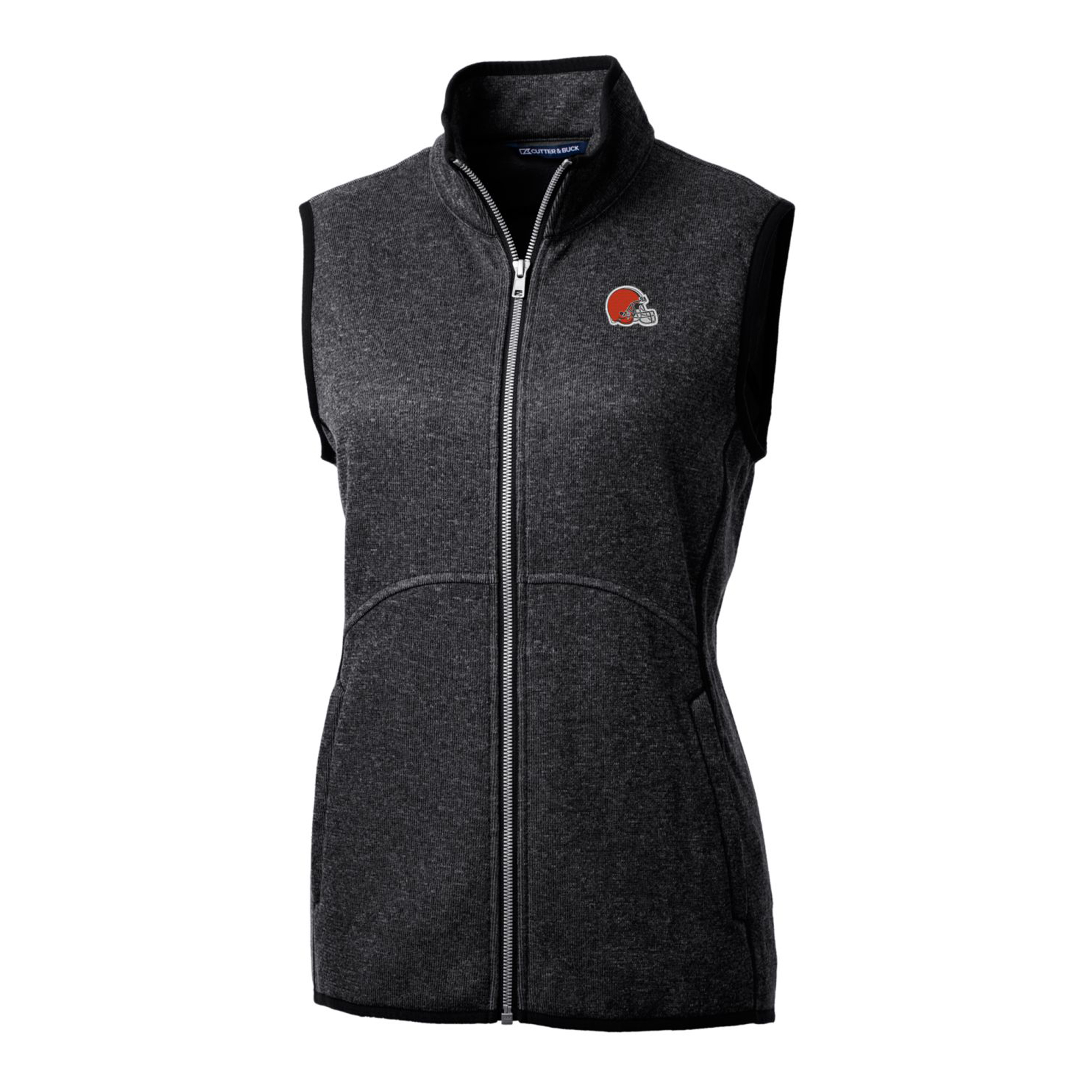 Women's Cutter & Buck Heathered Charcoal Cleveland Browns Mainsail Sweater-Knit Full-Zip Vest