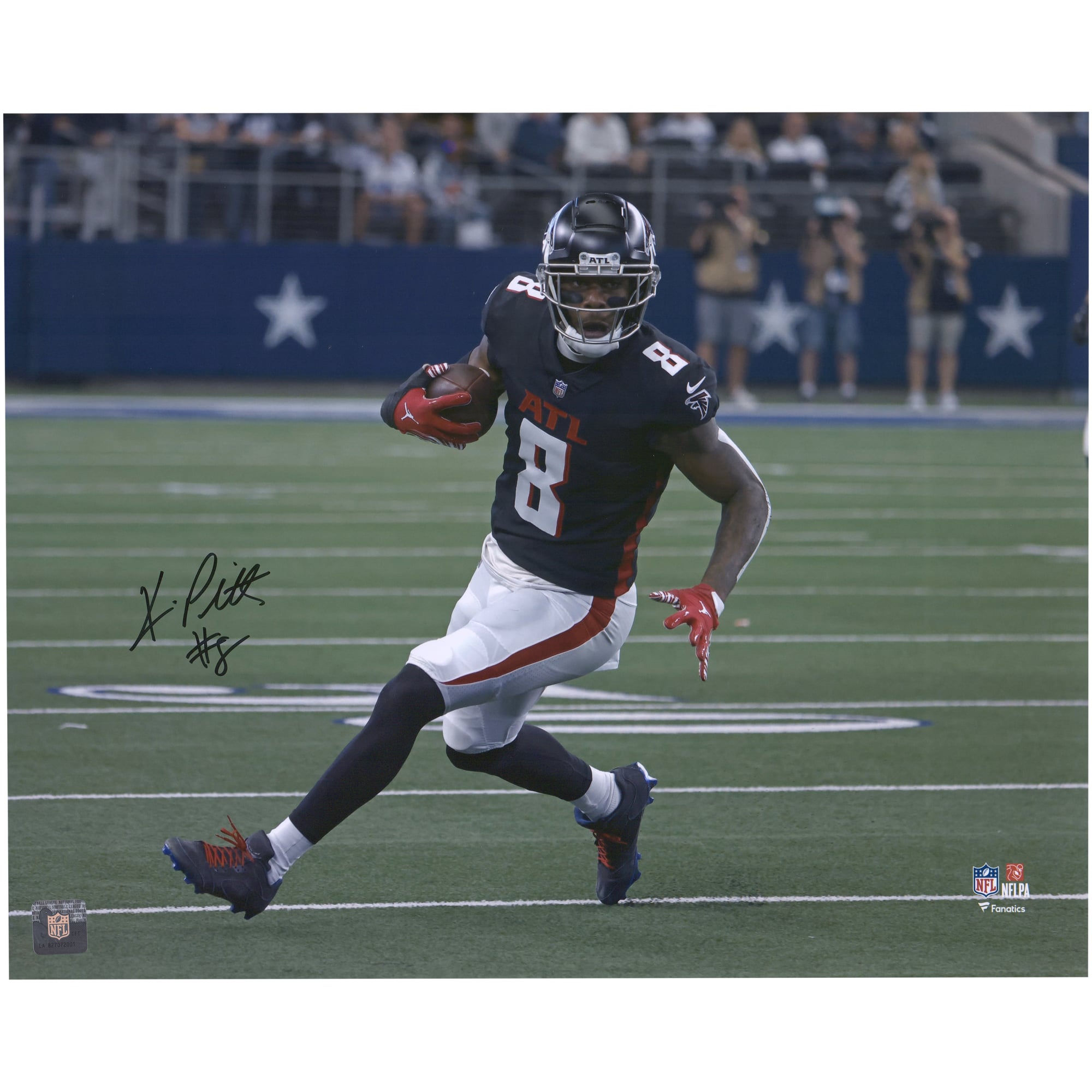 Kyle Pitts Atlanta Falcons Autographed 16" x 20" Black Jersey Running Photograph