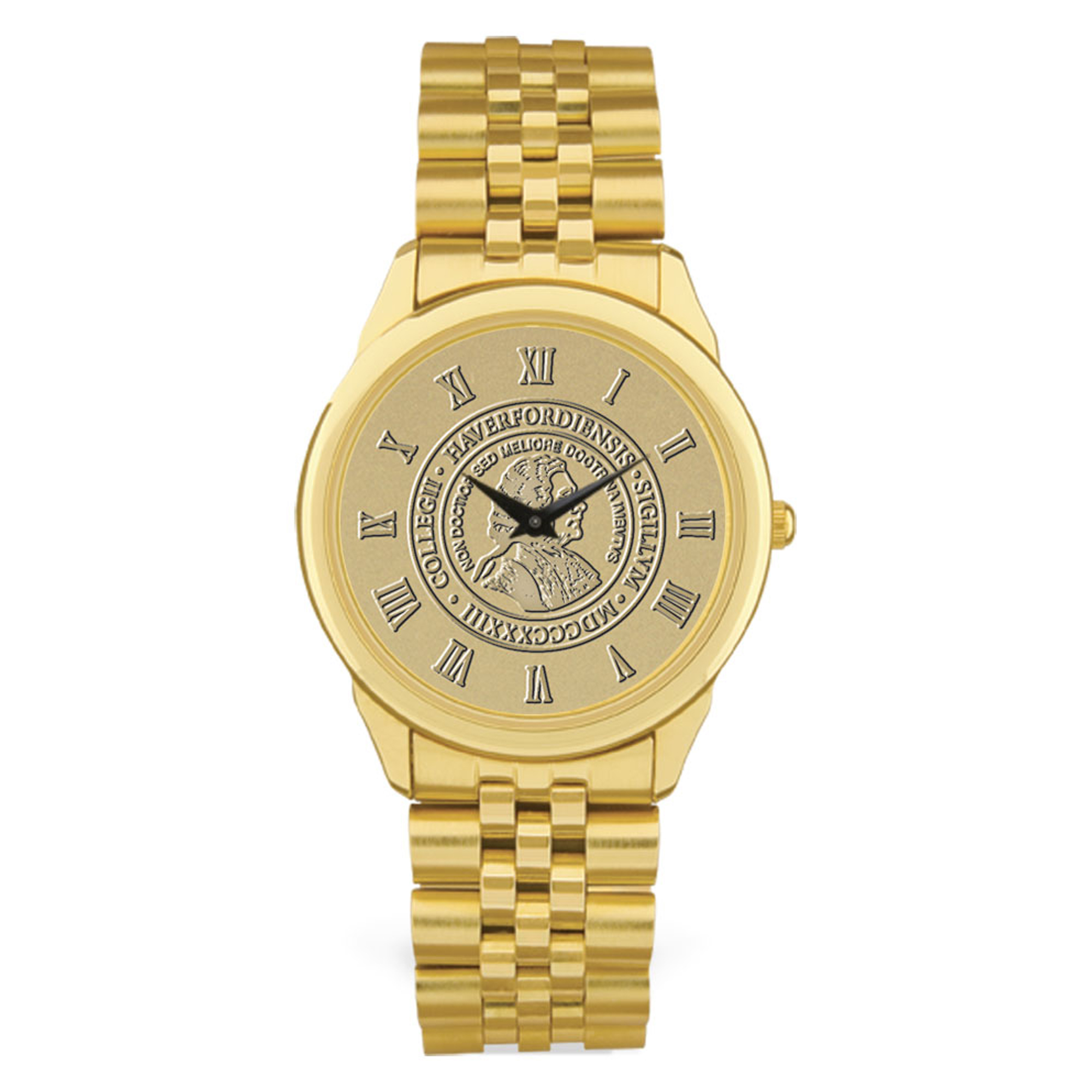 Gold Haverford College Medallion Rolled Link Bracelet Wristwatch