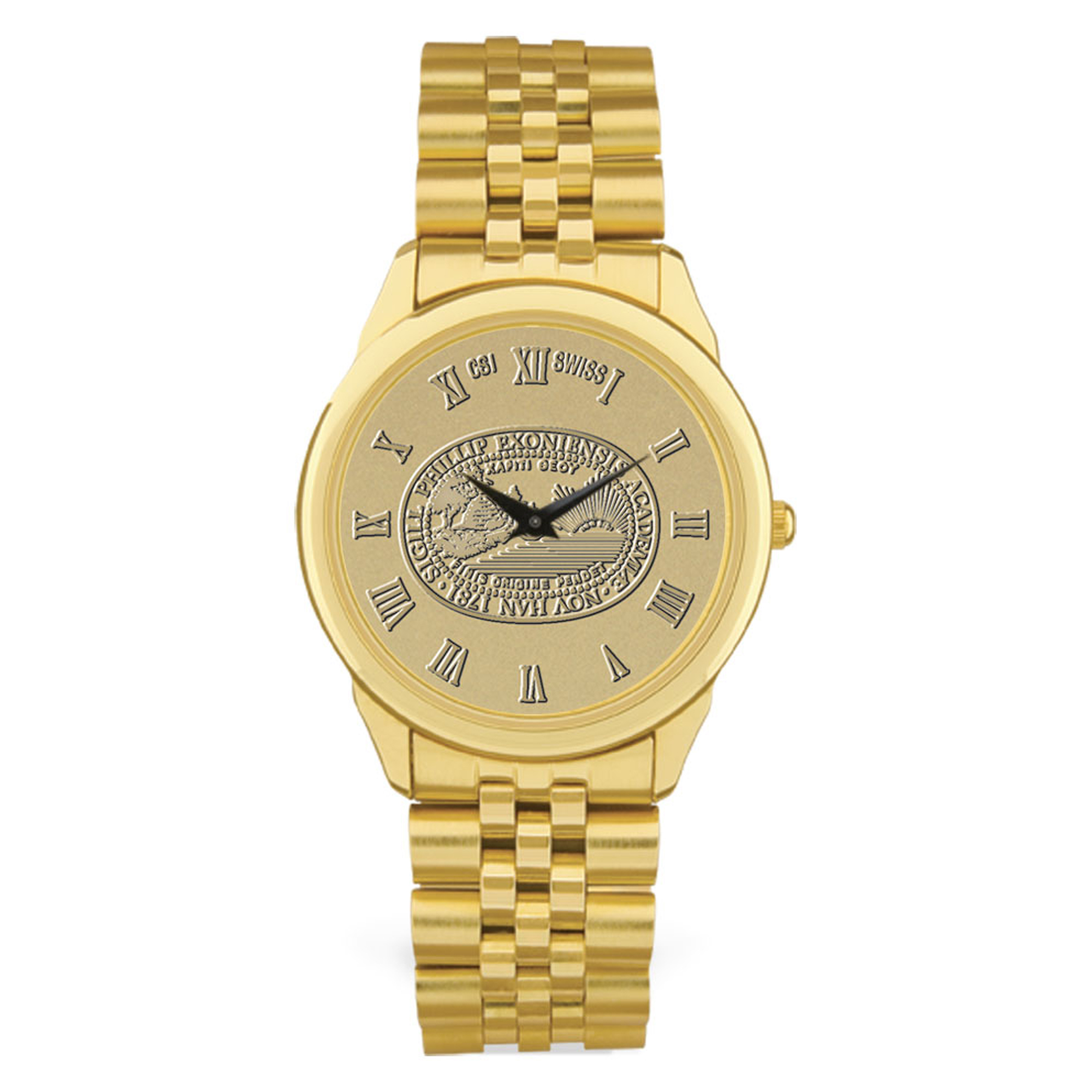 Gold Phillips Exeter Academy Big Red Medallion Rolled Link Bracelet Wristwatch