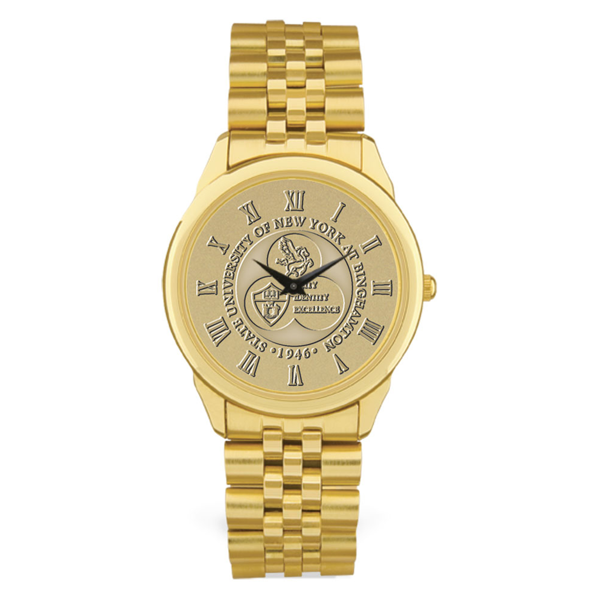 Gold Binghamton Bearcats Medallion Rolled Link Bracelet Wristwatch