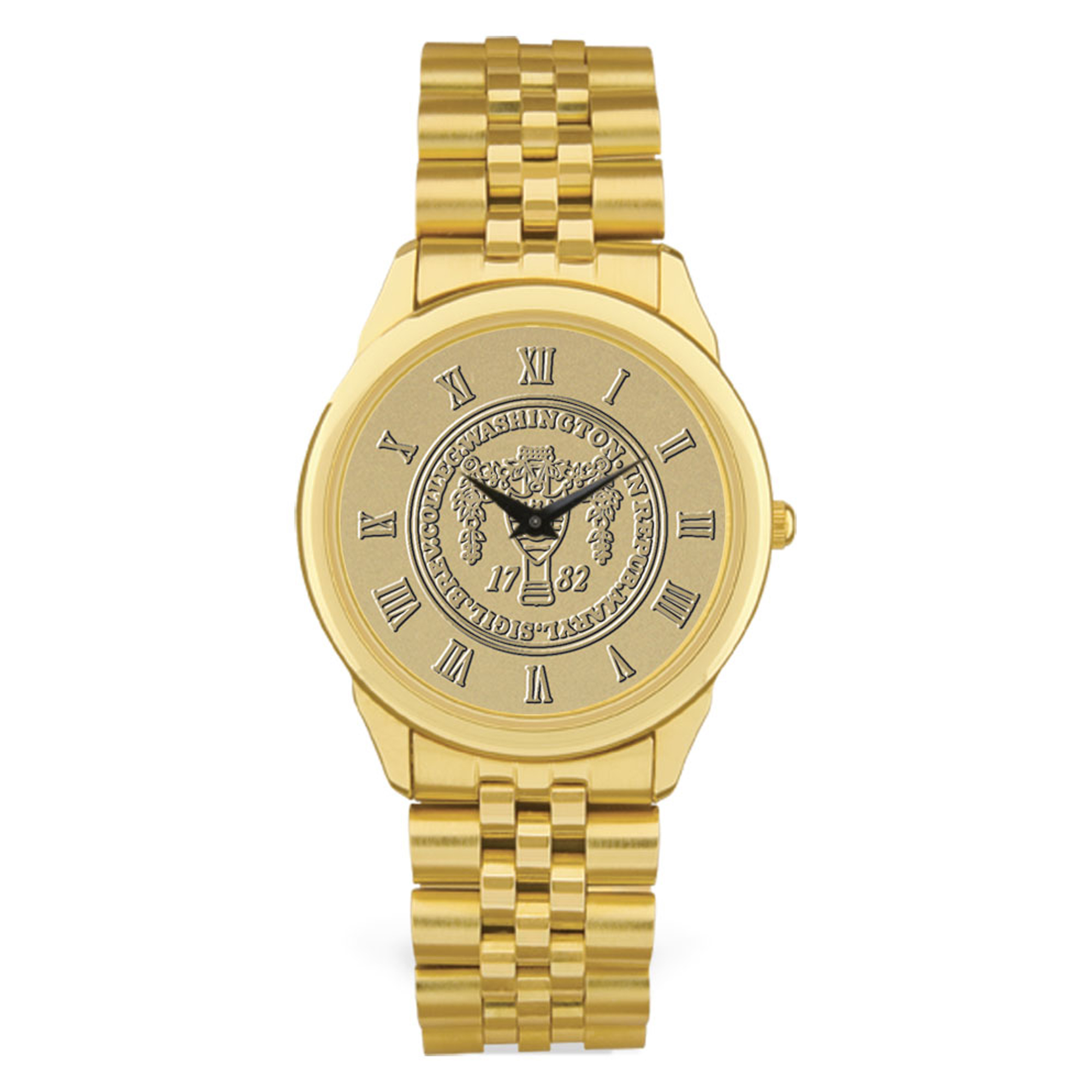 Gold Washington College Shoremen Medallion Rolled Link Bracelet Wristwatch