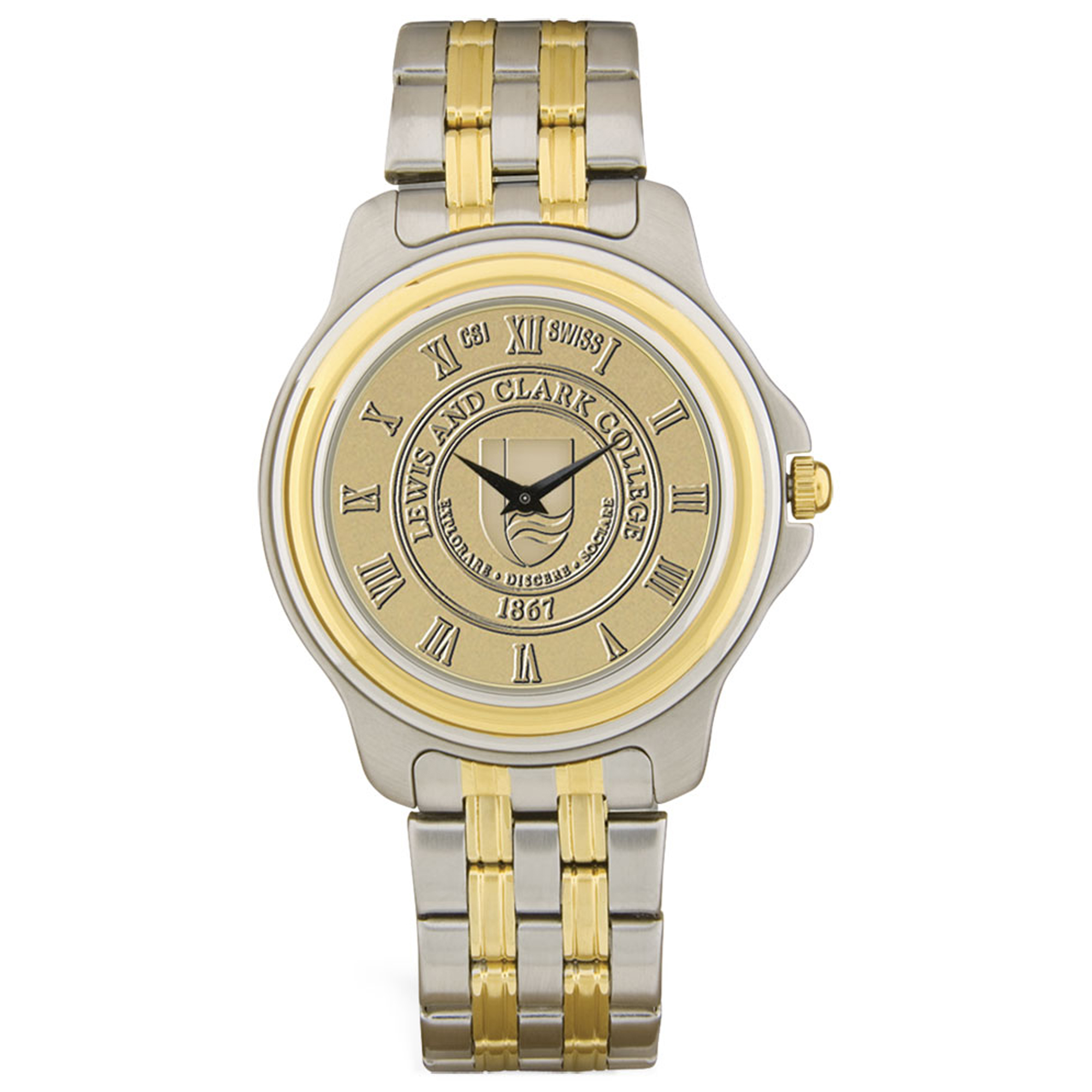 Gold/Silver Lewis & Clark College Pioneers Two-Tone Medallion Wristwatch