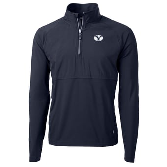 Men's Cutter & Buck Navy BYU Cougars Adapt Eco Knit Hybrid Recycled Quarter-Zip Pullover Top