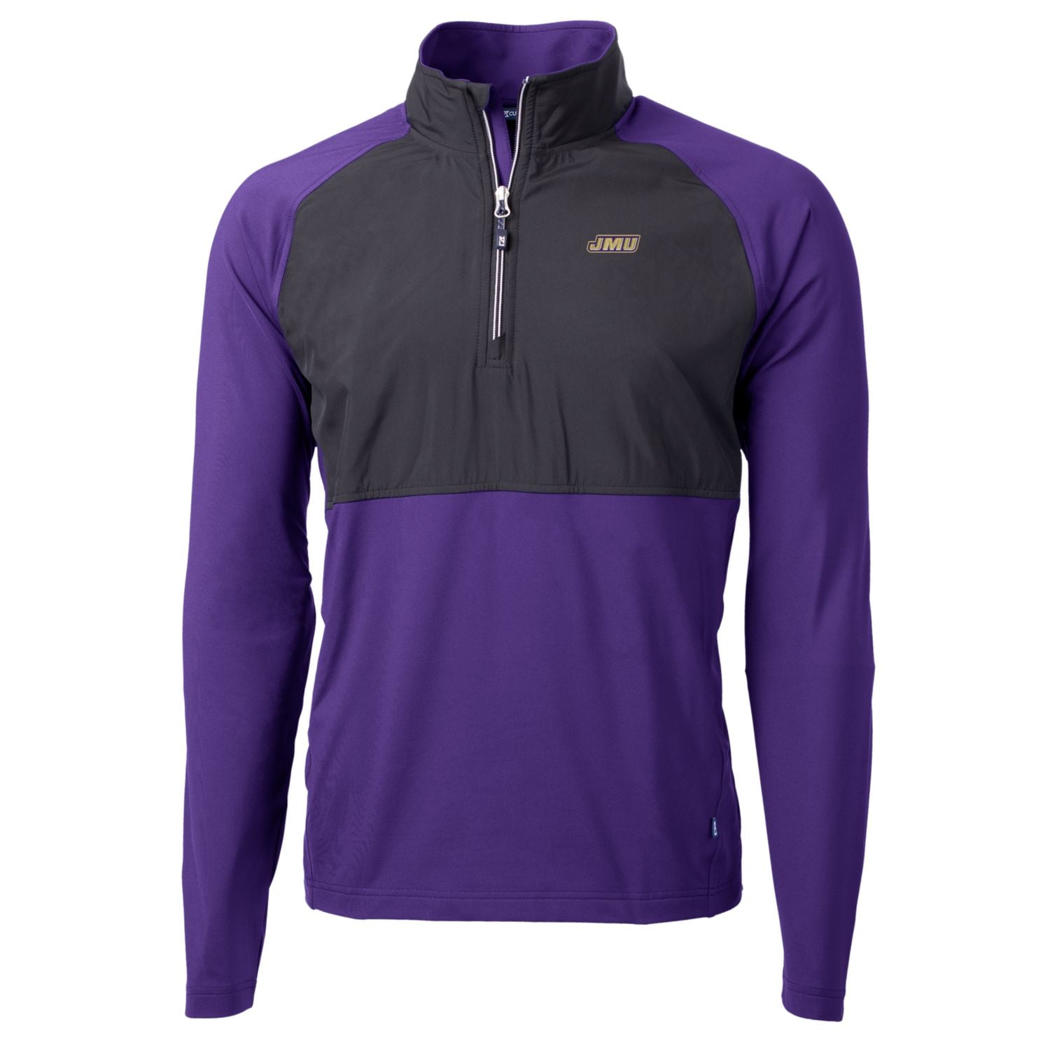 Men's Cutter & Buck Black James Madison Dukes Adapt Eco Knit Hybrid Recycled Quarter-Zip Pullover Top
