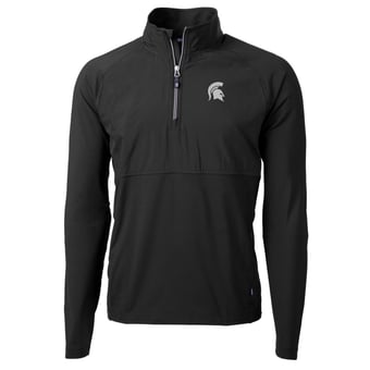 Men's Cutter & Buck Black Michigan State Spartans Adapt Eco Knit Hybrid Recycled Quarter-Zip Pullover Top
