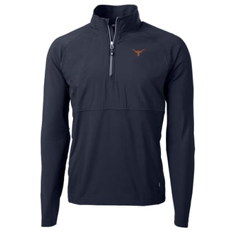 Men's Cutter & Buck Navy Texas Longhorns Adapt Eco Knit Hybrid Recycled Quarter-Zip Pullover Top