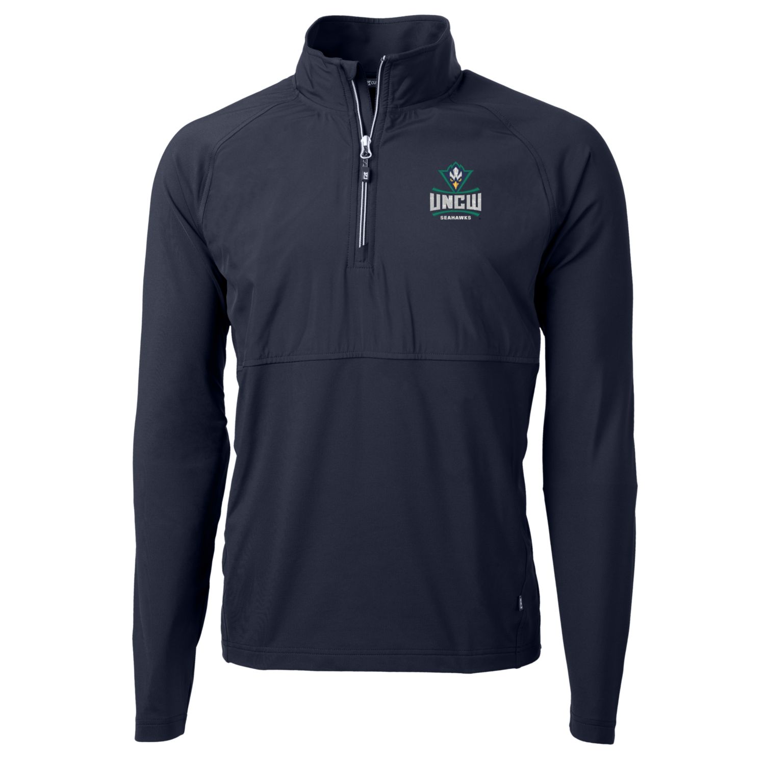 Men's Cutter & Buck Navy UNC Wilmington Seahawks Adapt Eco Knit Hybrid Recycled Quarter-Zip Pullover Top