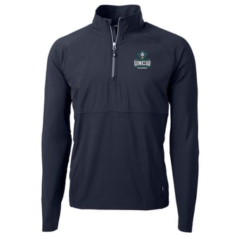 Men's Cutter & Buck Navy UNC Wilmington Seahawks Adapt Eco Knit Hybrid Recycled Quarter-Zip Pullover Top
