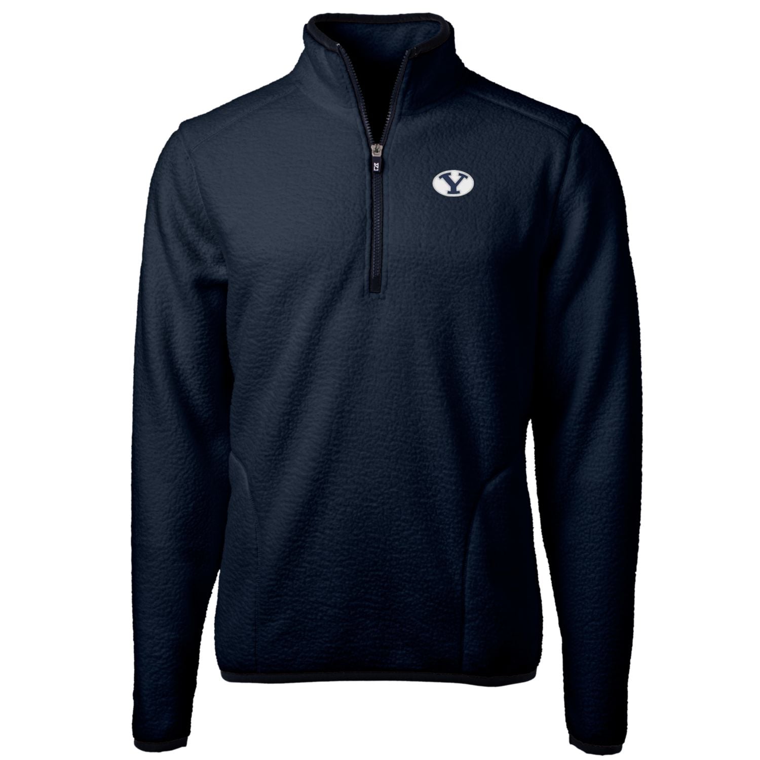 Men's Cutter & Buck Navy BYU Cougars Team Logo Cascade Eco Sherpa Fleece Quarter-Zip Pullover Jacket