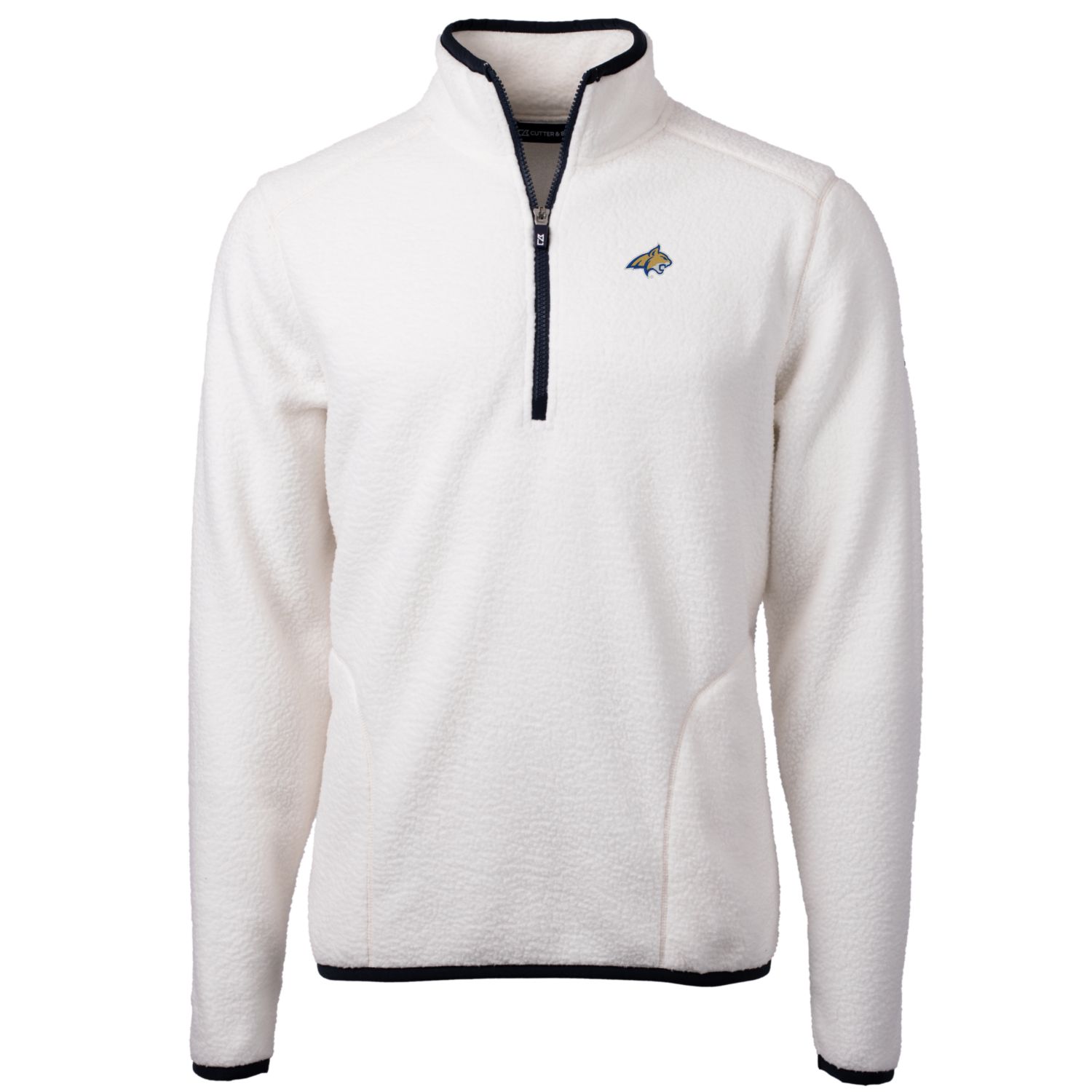 Men's Cutter & Buck Cream Montana State Bobcats Team Logo Cascade Eco Sherpa Fleece Quarter-Zip Pullover Jacket