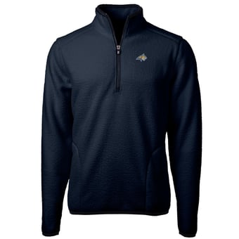 Men's Cutter & Buck Navy Montana State Bobcats Team Logo Cascade Eco Sherpa Fleece Quarter-Zip Pullover Jacket