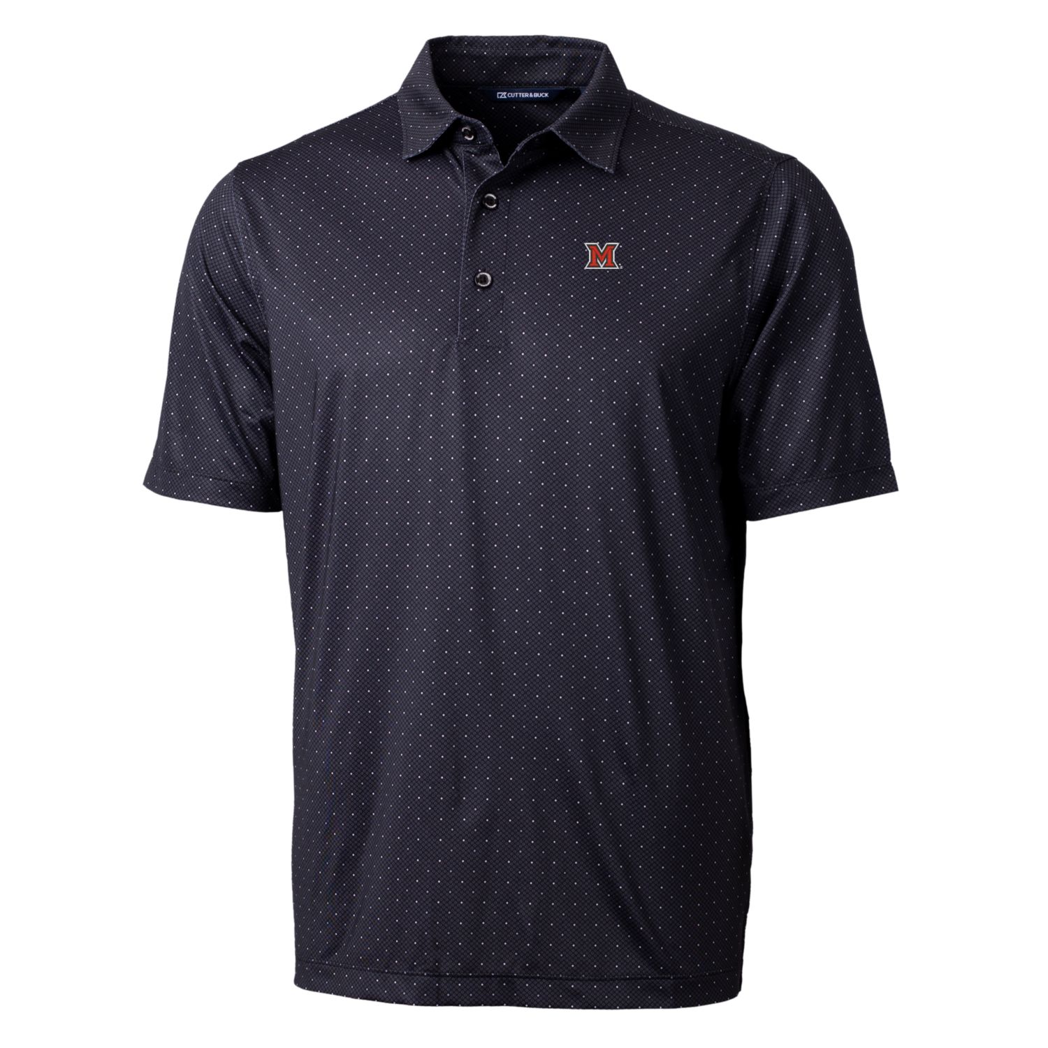 Men's Cutter & Buck Black Miami University RedHawks Pike Double Dot Print Stretch Polo