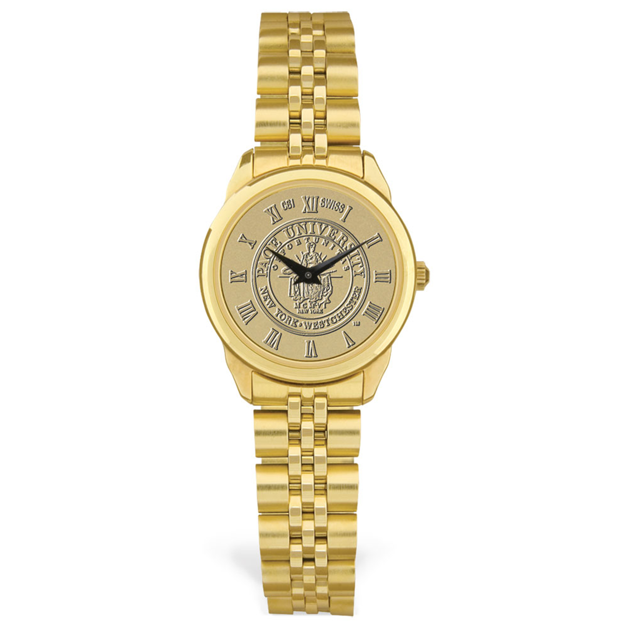Women's Gold Pace University Setters Medallion Rolled Link Bracelet Wristwatch