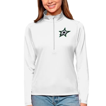 Women's Antigua White Dallas Stars Tribute Quarter-Zip Pullover Top
