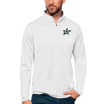 Men's Antigua White Dallas Stars Tribute Quarter-Zip Pullover Top
