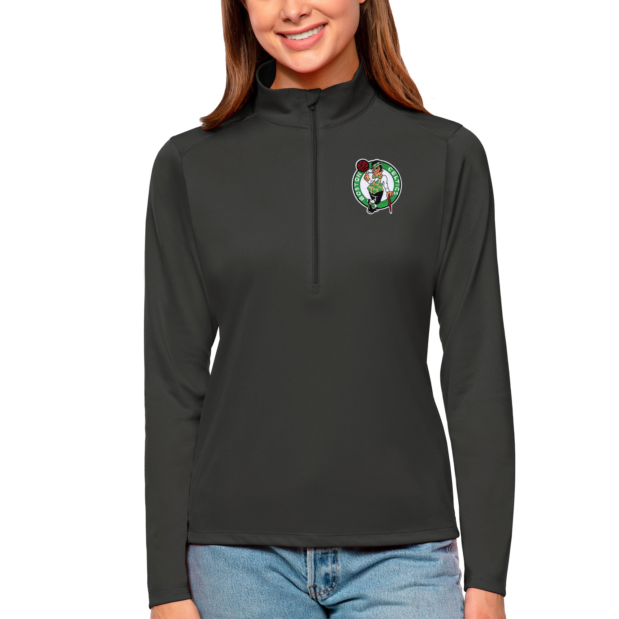 Women’s Antigua Charcoal Boston Celtics Tribute Half-Zip Top Women’s Antigua Charcoal Boston Celtics Tribute Half-Zip Top
