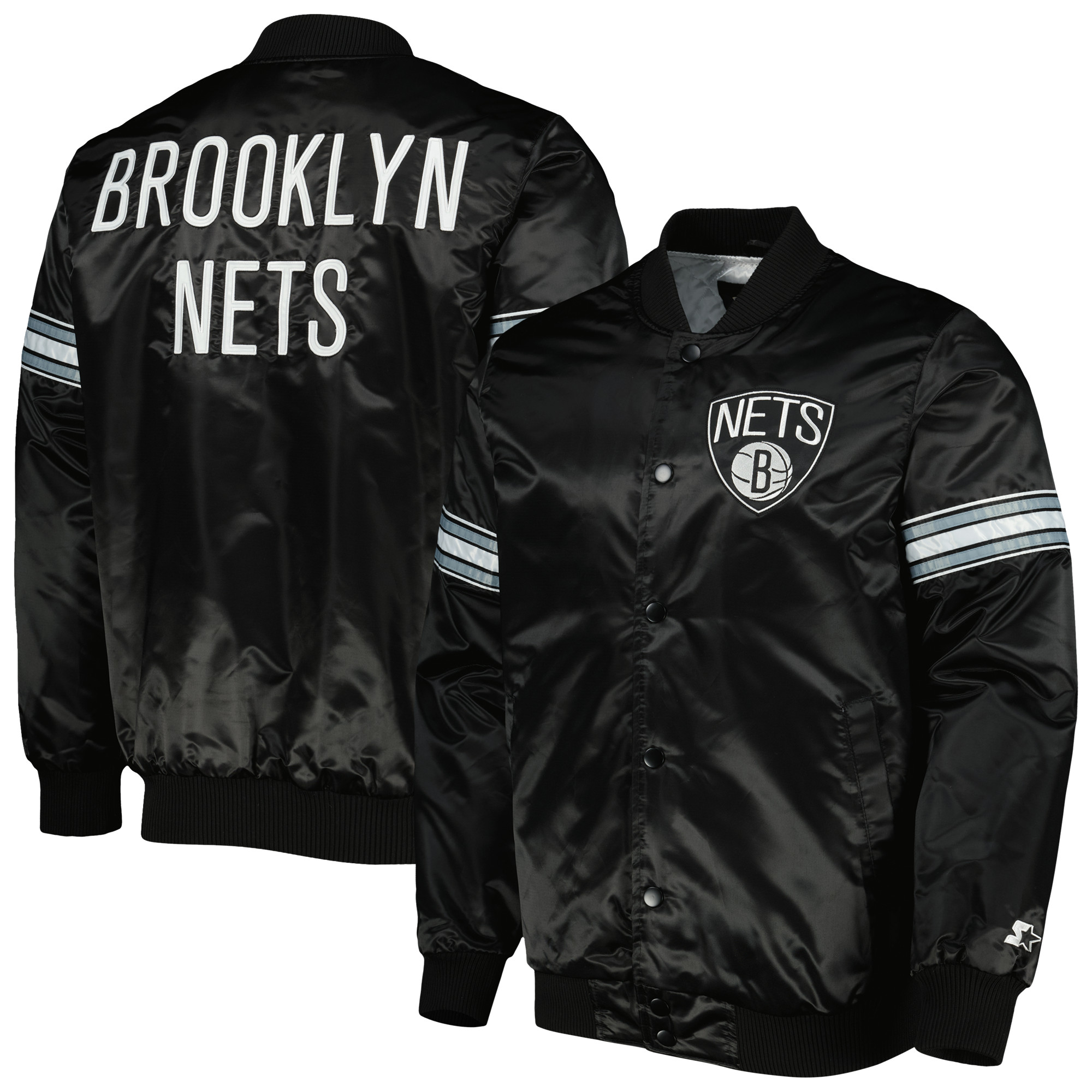 Men’s Starter Black Brooklyn Nets Pick & Roll Satin Full-Snap Varsity Jacket Men’s Starter Black Brooklyn Nets Pick & Roll Satin Full-Snap Varsity Jacket