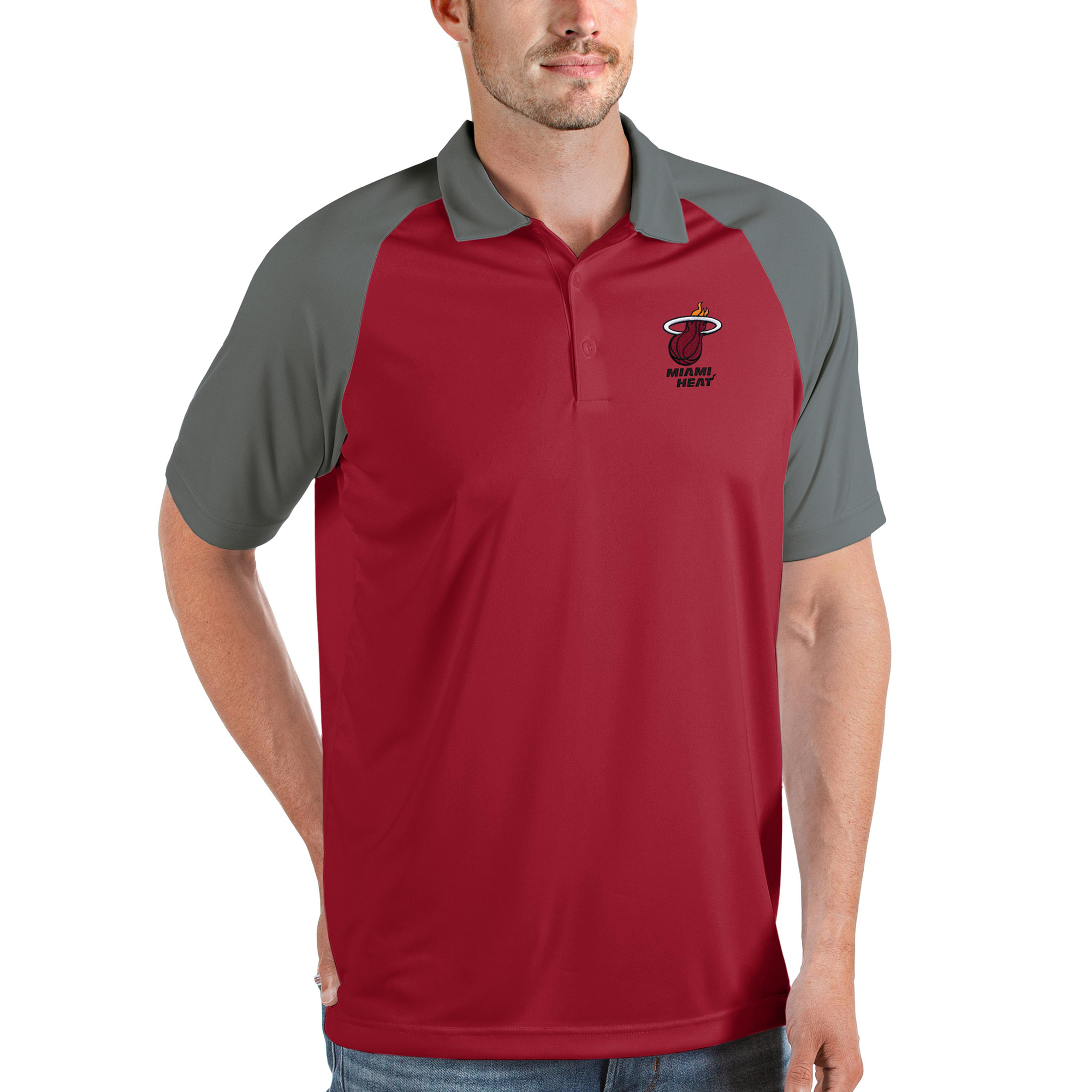 Men's Antigua Red Miami Heat Nova Raglan Polo