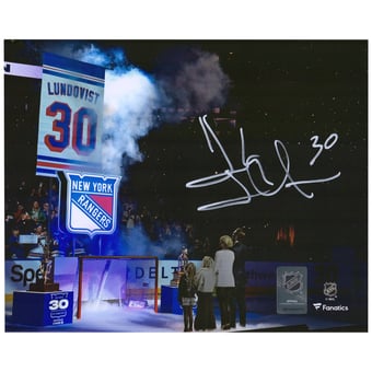 Henrik Lundqvist New York Rangers Autographed 8'' x 10'' Banner Raising Photograph