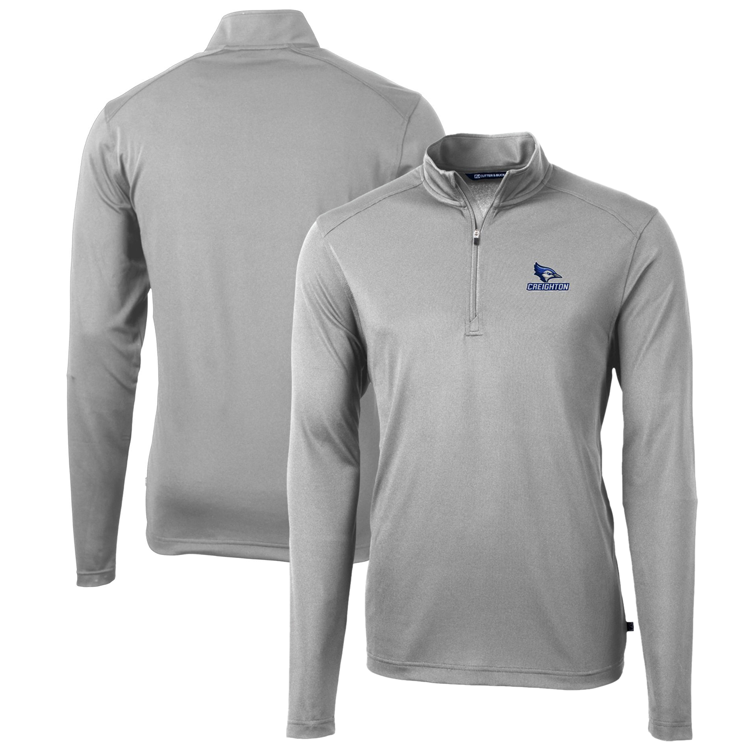 Men’s Cutter & Buck Gray Creighton Bluejays Big & Tall Virtue Eco Pique Recycled Quarter-Zip Pullover Top Men’s Cutter & Buck Gray Creighton Bluejays Big & Tall Virtue Eco Pique Recycled Quarter-Zip Pullover Top