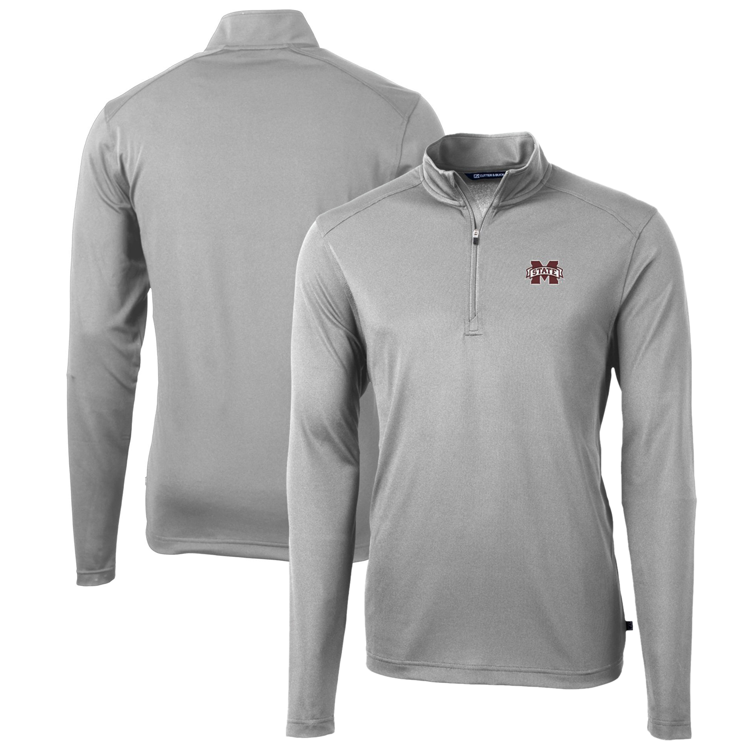 Men's Cutter & Buck Gray Mississippi State Bulldogs Big & Tall Virtue Eco Pique Recycled Quarter-Zip Pullover Top