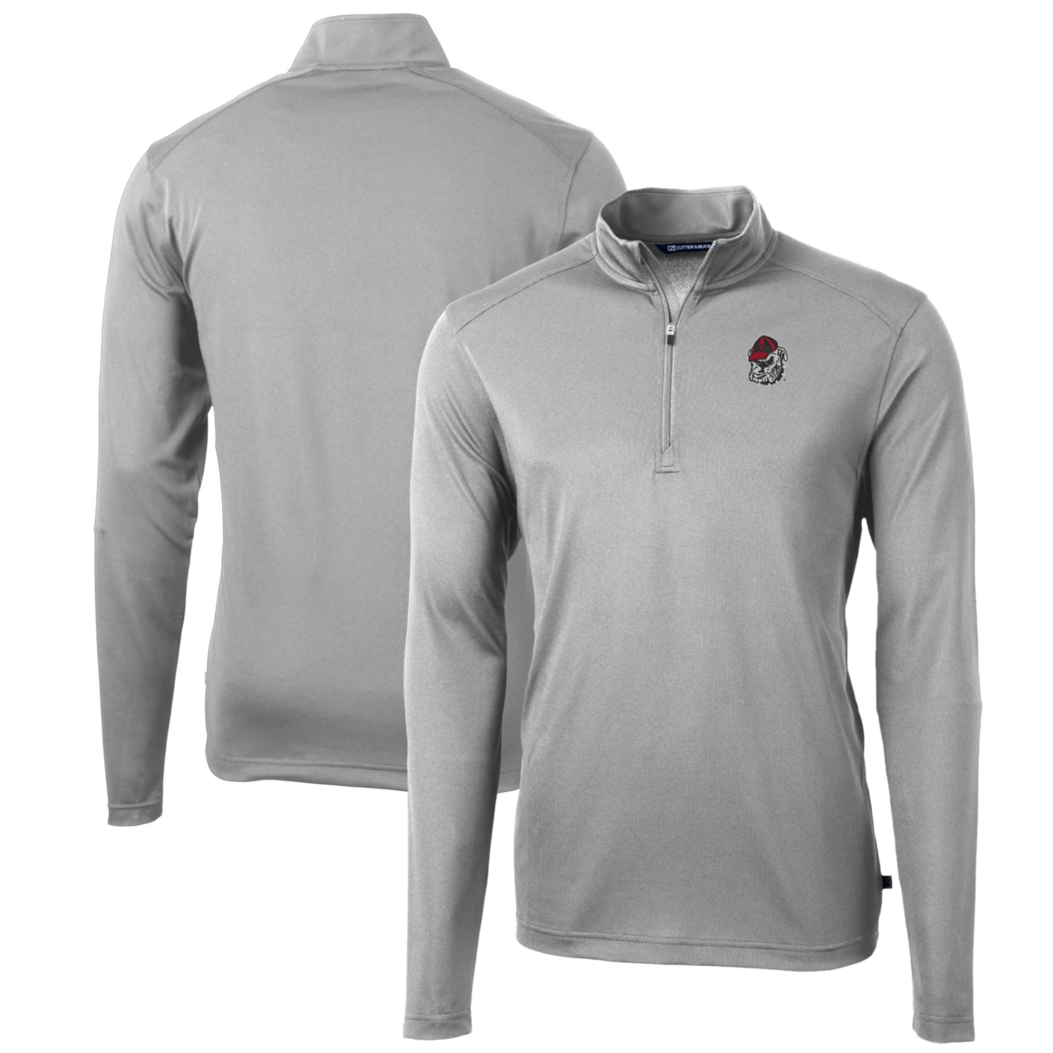 Men's Cutter & Buck Gray Georgia Bulldogs Big & Tall Virtue Eco Pique Recycled Quarter-Zip Pullover Top