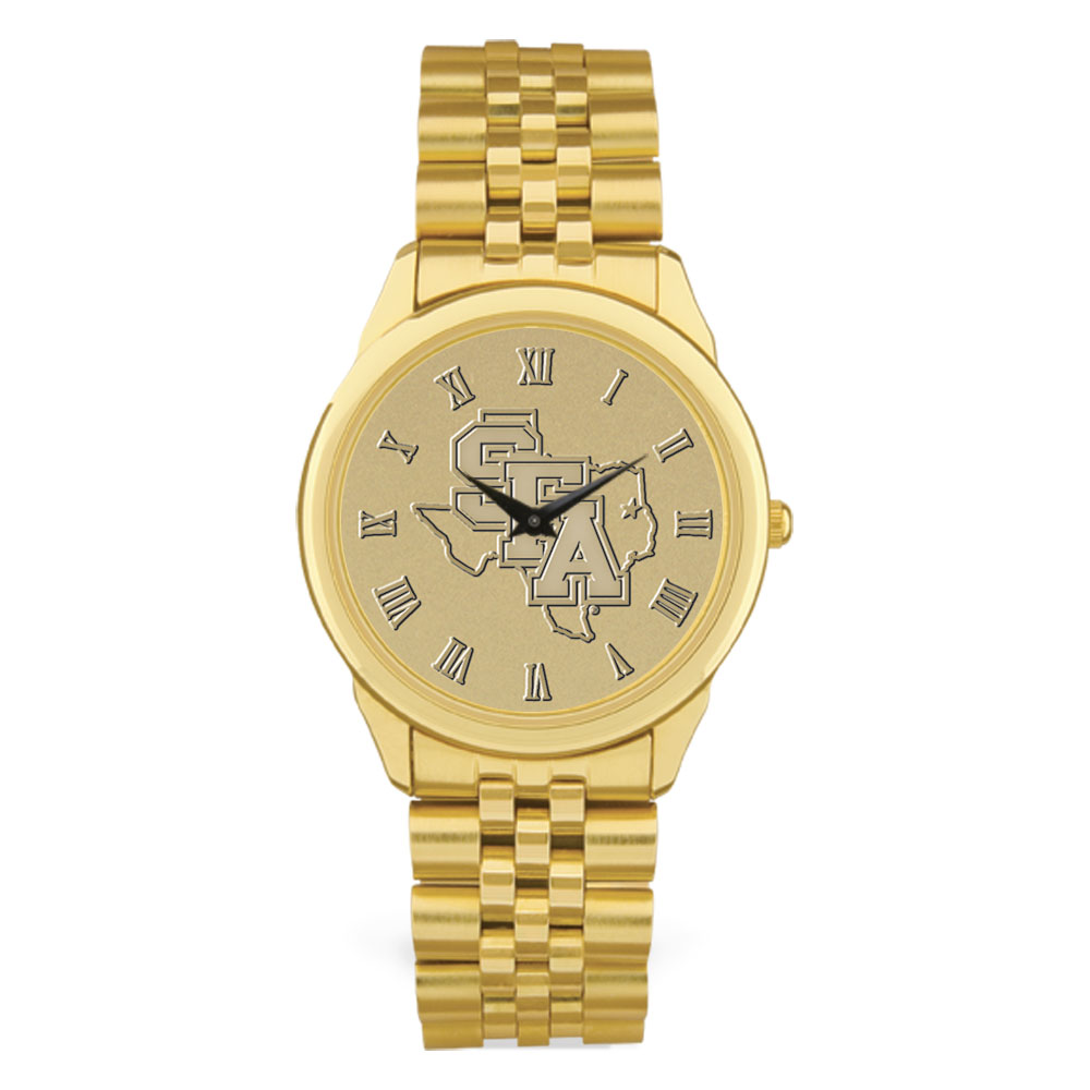 Men's Gold Stephen F Austin Lumberjacks Medallion Rolled Link Bracelet Wristwatch